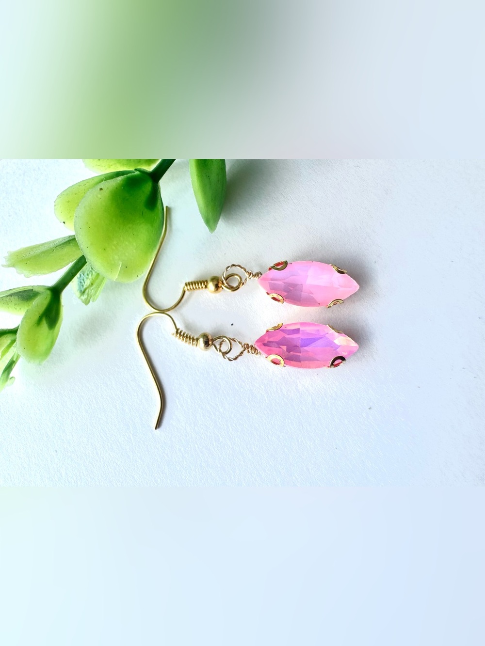 Pink Faceted Glass Drop Earrings - Gold Tone - Picture 3 of 3